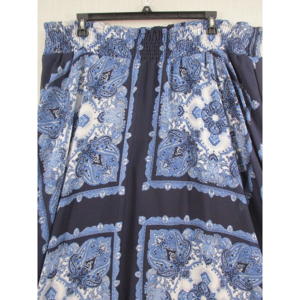 Truly 4 You Womens Navy Blue Paisley Smocked Waist Midi Skirt Large L Bandana - Picture 2 of 11
